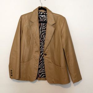 Vintage genuine leather tan beige denim and company jacket